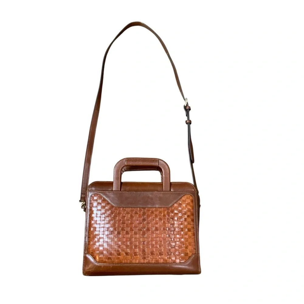 Vintage Franklin Quest 7 Ring Woven Leather Crossbody Planner 11” X 9”